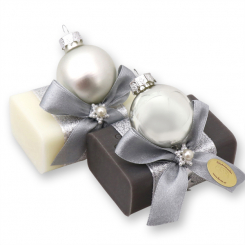 Sheep milk soap 100g decorated with a christmas ball, Classic/christmas rose silver 