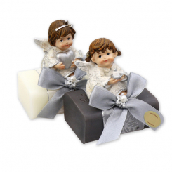 Sheep milk soap 100g decorated with an angel, Classic/christmas rose silver 