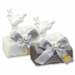Sheep milk soap 100g decorated with a deer, Classic/christmas rose silver 
