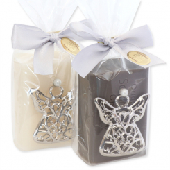 Sheep milk soap 100g decorated with an angel in a cellophane, Classic/christmas rose silver 