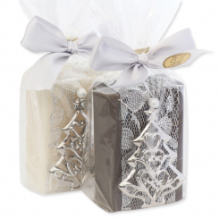 Sheep milk soap 100g decorated with a tree in a cellophane, Classic/Christmas rose silver 