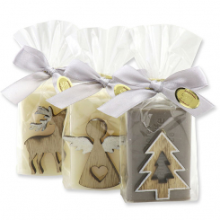 Sheep milk 100g decorated with christmas motif in cello, Classic/christmas rose silver 