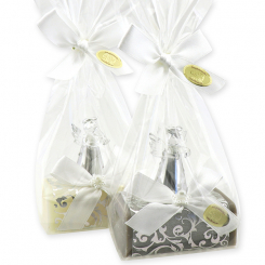Sheep milk soap 100g decorated with an angel in a cellophane, Classic/christmas rose silver 