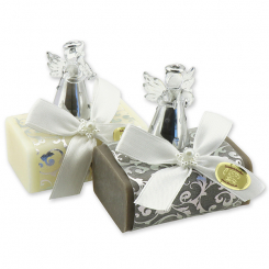 Sheep milk soap 100g decorated with an angel, Classic/christmas rose silver 