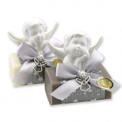 Sheep milk soap 100g decorated with an angel, Classic/christmas rose silver 