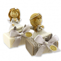 Sheep milk soap 100g deocrated with an angel, Christmas rose white/silver 