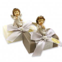Sheep milk soap 100g deocrated with an angel, Classic/christmas rose silver 