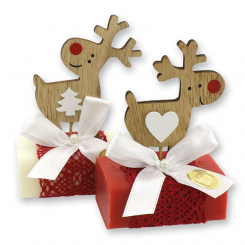 Schafmilchseife eckig 100g dekoriert mit Hirsch, Classic/Granatapfel 