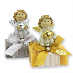 Sheep milk soap 100g decorated with an angel, Christmas rose/swiss pine 