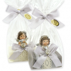 Sheep milk soap 100g decorated with an angel in a cellophane, Classic/christmas rose silver 
