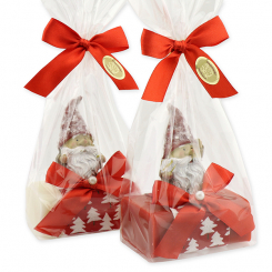 Schafmilchseife eckig 100g dekoriert mit Wichtel in Cello, Classic/Granatapfel 