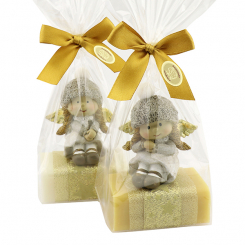 Sheep milk soap square 100g decorated with an angel in a cellophane bag, Classic/swiss pine 