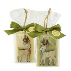 Sheep milk soap 100g decorated with a deer in a cellophane, Classic/verbena 