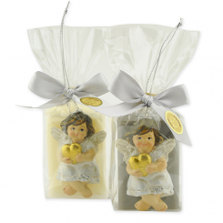 Schafmilchseife eckig 100g Classic/Christrose dekoriert mit Engel verpackt in Cello 