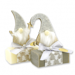 Schafmilchseife eckig 100g dekoriert mit Wichtel, Classic/Christrose 