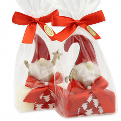 Schafmilchseife eckig 100g dekoriert mit Wichtel in Cello, Classic/Granatapfel 