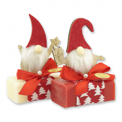 Schafmilchseife eckig 100g dekoriert mit Wichtel, Classic/Granatapfel 