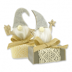 Schafmilchseife eckig 100g dekoriert mit Wichtel, Classic/Christrose 