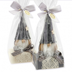 Schafmilchseife eckig 100g dekoriert mit Wichtel in Cello, Classic/Christrose 