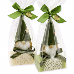 Sheep milk soap 100g decorated with a gnome in a cellophane, Classic/verbena 