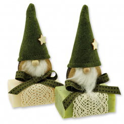 Schafmilchseife eckig 100g dekoriert mit Wichtel, Classic/Eisenkraut 