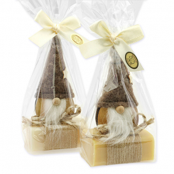 Sheep milk soap 100g decorated with a gnome in a cellophane bag, Classic/swiss pine 