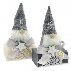 Sheep milk soap 100g decorated with a gnome, Classic/christmas rose silver 