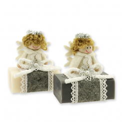 Sheep milk soap square 100g decorated with an angel, Classic/christmas rose silver 