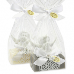 Sheep milk soap 100g decorated with an angel in a cellophane, Classic/Christmas rose silver 