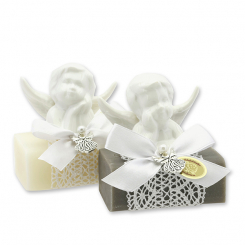 Sheep milk soap 100g decorated with an angel, Classic/christmas rose silver 