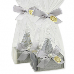 Sheep milk soap 100g decorated with an glas angel in a cellophane, Classic/christmas rose silver 