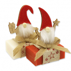 Schafmilchseife eckig 100g dekoriert mit Wichtel, Classic/Granatapfel 