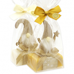 Sheep milk soap 100g decorated with a gnome in a cellophane, Classic/swiss pine 