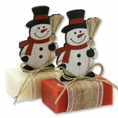 Sheep milk soap 100g deocrated with a snowman, Classic/pomegranate 