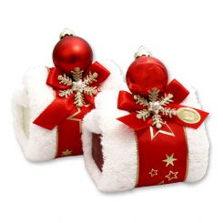 Sheep milk soap 100g decorated with a wash cloth and a christmas ball, Classic/pomegranate 