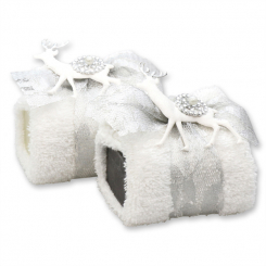 Sheep milk soap 100g with a wash cloth, decorated with a deer, Classic/Christmas rose silver 