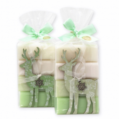 Schafmilchseife eckig 4x100g dekoriert mit Hirsch in Cello, sortiert 