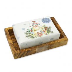 Sheep milk soap 150g "Colorful Holidays motif 5" on a soap dish, Christmas rose white 