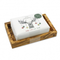 Sheep milk soap 150g "Colorful Holidays motif 7" on a soap dish, Classic 