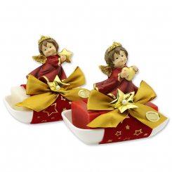 Schafmilchseife eckig 150g auf Seifenschale dekoriert mit Engel, Classic/Granatapfel 