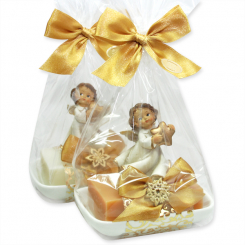 Sheep milk soap 150g on a soap dish decorated with an angel in a cellophane bag, Classic/quince 