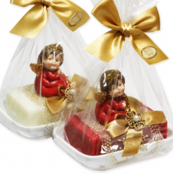 Sheep milk soap 150g on a soap dish decorated with an angel in a cellophane bag, Classic/pomegranate 