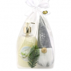 Liquid soap 500ml with a gnome in a cellophane bag, Christmas rose white 