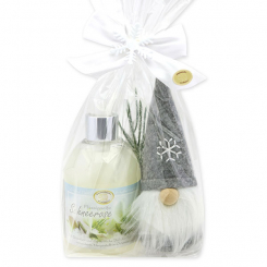 Liquid soap 250ml with a gnome in a cellophane bag, Christmas rose white 