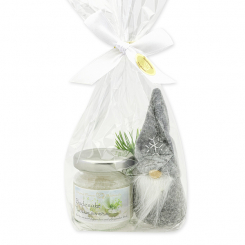 Bath salt 60g with a gnome in a cellophane bag, Christmas rose white 