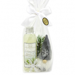 Shower- & foam bath 75ml with a gnome in a cellophane bag, Christmas rose white 