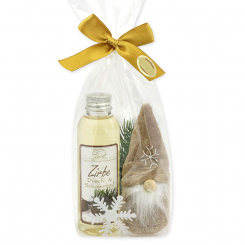 Shower- & foam bath 75ml with a gnome in a cellophane bag, Swiss pine 