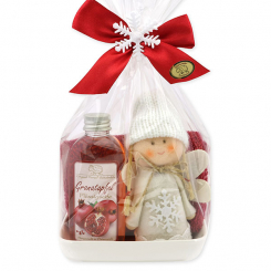 Pflegeset 3-teilig mit Stoffengel in Cello, Granatapfel 