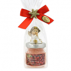 Badesalz 60g dekoriert mit Engel in Cello, Cranberry 