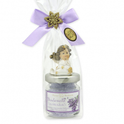 Badesalz 60g dekoriert mit Engel in Cello, Lavendel 